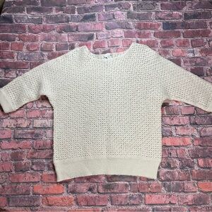 Chicos Wool Mohair Sweater Womens Large 3 Ivory Crochet Open Knit Pullover